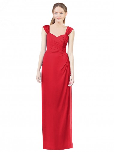 Beste Rot A-Linien Chiffon Lange Brautjungfernkleider